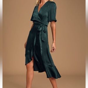 Lulus Green Satin MIDI Dress